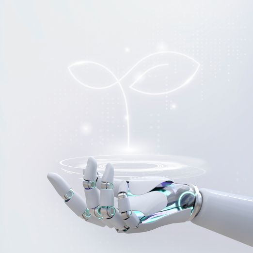 Beitragsbild: Roboterhand hält eine Pflanze